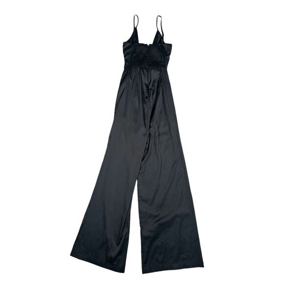 petal + pup black satin wide leg faux wrap jumpsuit silky elegant flowy size XS - Picture 3 of 14